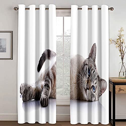 GDYRYD Cortinas Salon Dormitorio Moderno 2 Piezas 3D Lindo Animal Gato Patrón Cortinas Ventana Opacas Termicas Aislantes Frio Y Calor, Cortinas Habitacion Juvenil con Ojales 100x214cm
