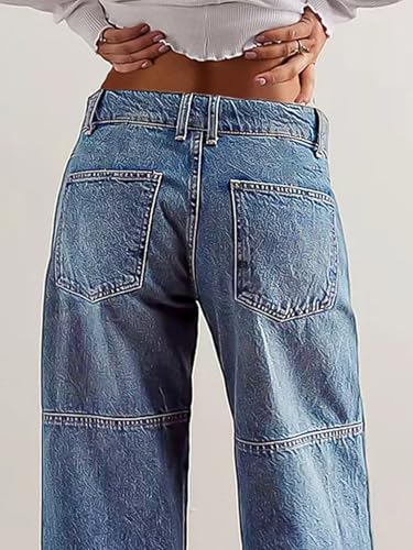 Flamingals Women's Stitch Detail Mid Waist Straight Leg Jeans Without Belt4