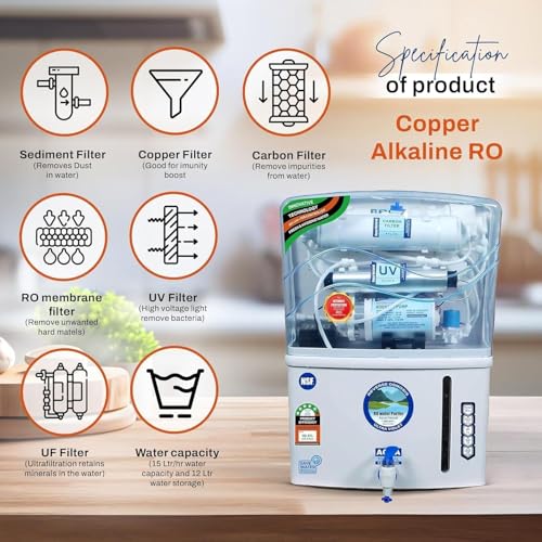 Image of Aqua RO Water Purifier RO+UV+TDS Advance Technology Electric Water Purifier With Metallic Sheet for Home-(RO+UV+UF+TDS Adjuster) for Home and Office, 12 Litre Storage, 2200 TDS(Made in India)
