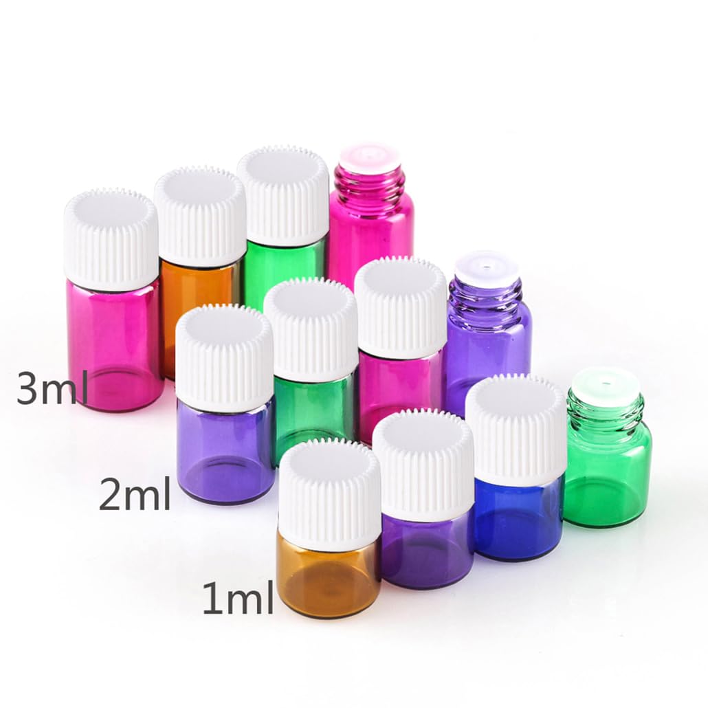 200 Piezas Azul 2ml Botellas Vacías de Aceite Esencial de Vidrio Frascos de Vidrio de Muestra con Tapón negro con Reductor de orificio para Cosmético, Aromaterapia