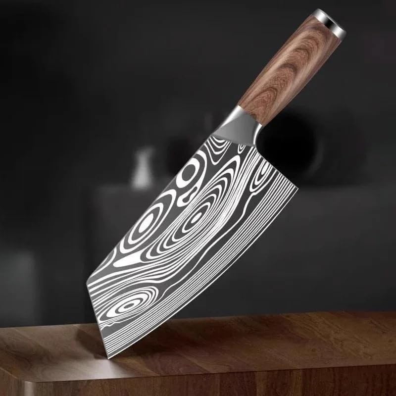 DAXXIN Meat Cleaver,Cleaver Knife, Laser-etched Patterned Meat Cleaver, Multi-purpose Kitchen Slicing Knife, Professional Chef's Knives Sharp Fish Filleting Knives