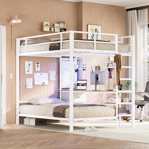 Opiniones de Litera Matrimonial E Individual Coppel - los más vendidos. 43 MYXSRI Litera Base Cama Matrimonial con Escritorio y Estación de Carga, Cama Alta de Metal con Luces LED, Estructura de Cama con 2 Estantes de Almacenamiento y 2 Cajones, 198 *...
