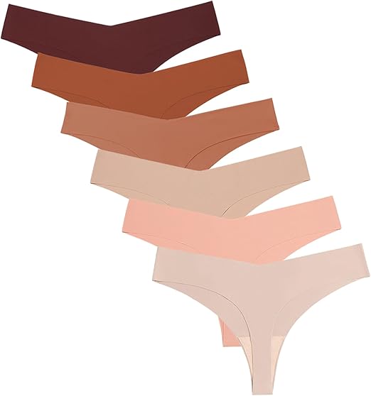 Wetopkim Seamless Thongs for Women, No Show Panties V-waisted Stretch Breathable, Seamless Thong Underwear 6 Pack S-XL