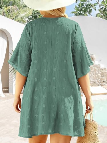 Image of DOLNINE Plus-Size-Cardigan for Women Short Sleeve Lightweight Summer Kimono Cardigan Casual Loose Beach Cover Up