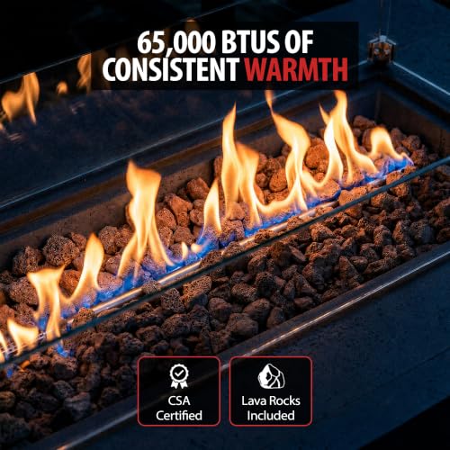 Image of AMS Creations | Madison 60 inch Bundle Rectangular Propane Gas Outdoor Fire Pit Table | Dark Gray Concrete GFRC | Limestone Texture or Surface | Electronic Ignition | Outside Backyard Fireplace