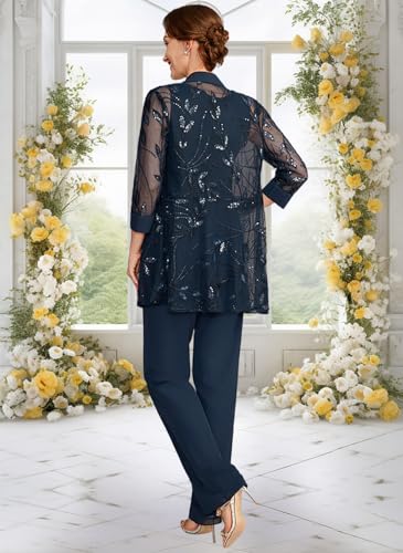 Mother of The Bride Pant Suits for Women 3 Pieces Separates Floor-Length Lace Chiffon Mother of The Bride Dress with Sequins3