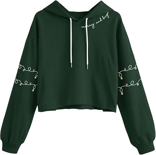 Women's Christmas Cropped Hoodie Sweatshirt Pullover Top