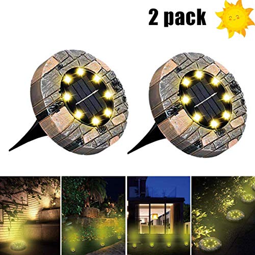Preisvergleich Produktbild WOWDSGN Solar Bodenleuchten, 8 LEDs Solarleuchten Gartenbeleuchtung, Warmweiß Solarlicht Solarbodenstrahler, IP65 wasserdicht Solarlampen für Außen, Hof, Rasen, Weg, Garten 2er Set