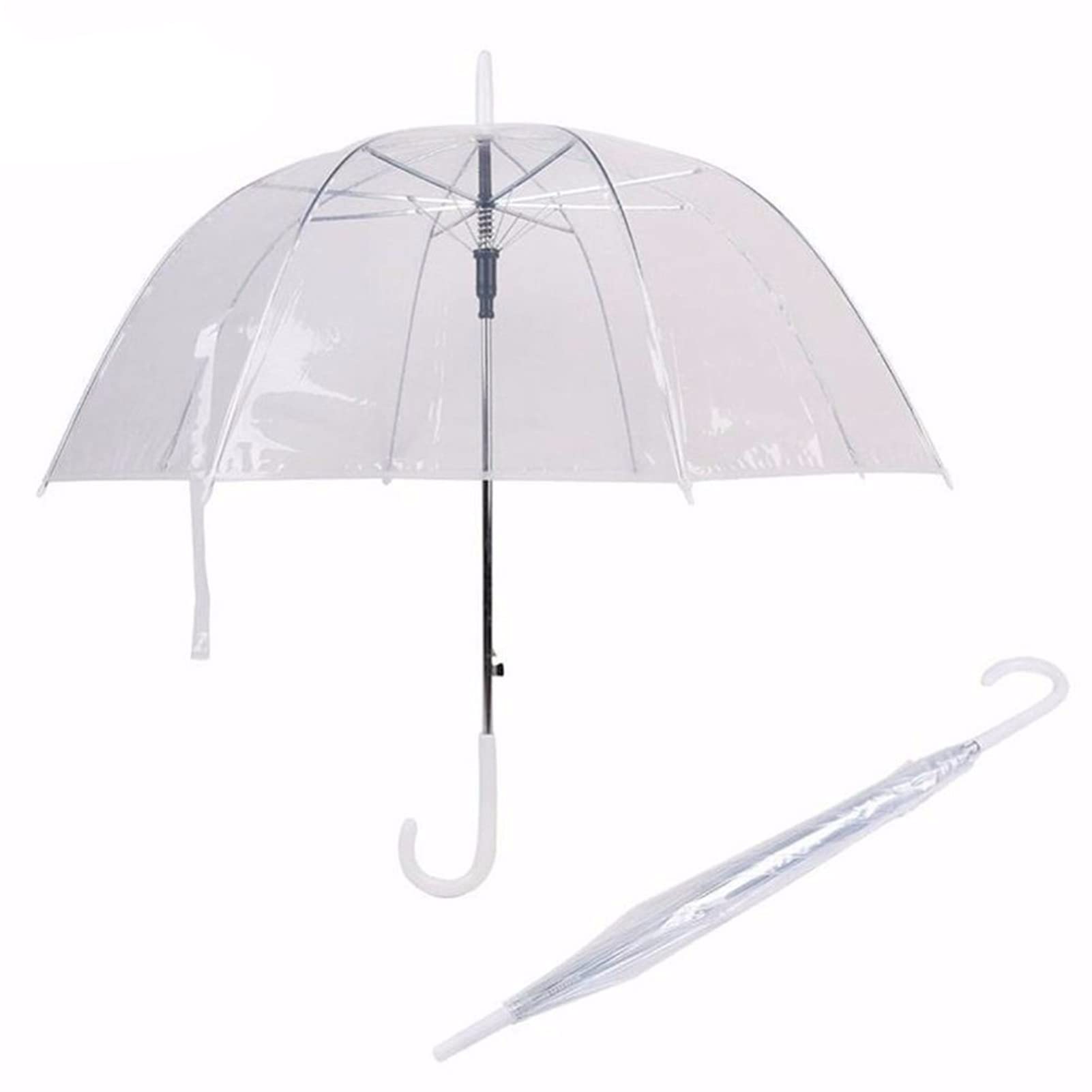 Ombrello Pieghevole da Viaggio, Uomo da Donna Ombrello, Ombrello Trasparente Femminile, Manico Lungo Semi-Automatico Ombrello da Pioggia Creativo Ombrello A Doppio Uso Clear Rain