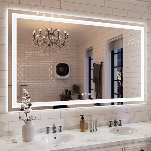 ISKM LED Mirror for Bathroom Lighted Vanity Mirror for Wall Front Lights + Backlit LED Bathroom Mirror Anti-Fog Tempered Glass ETL Listed (Front and Backlit, 66'' x 36'')