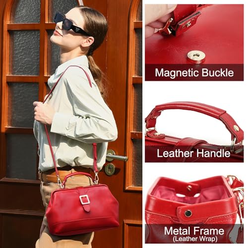 Image of CONTACTS Full Grain Leather Doctor Purse Bag for Women Top Handle Bag Vintage Handbag Shoulder Bag