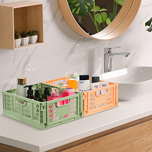 Regalkörbe 4 Set Plastik Lagerkisten Faltbar Aufbewahrungsboxen Küche Schubladeneinsätze Stapelbare Regal Körbe Lagerkästen Transport boxen Schrankbehälter Cubes Home Office Schlafzimmer- Rosa + grün