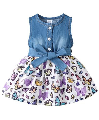 Image of Saeaby Baby Girl Dress Toddler Girl Summer Clothes Infant Sleeveless Dress Denim Flower Sundress Cute Dresses for Girl