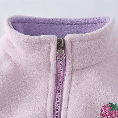 Baby Girls 𝗣olar Fleece Vest Sleeveless Strawberry Print Zip Windproof Coat Warm Lightweight Jacket with Pocket2