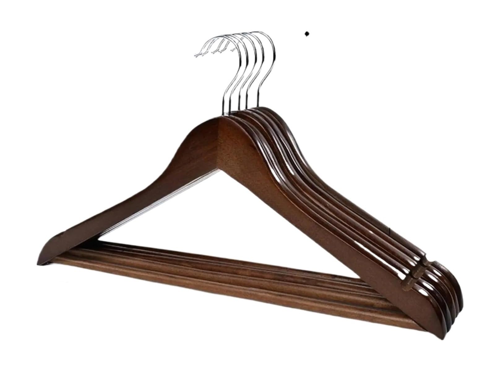 Wooden Coat Hangers with Non Slip Pant Bar with Notches Swivel Hook(Dark brown wood,5pcs)
