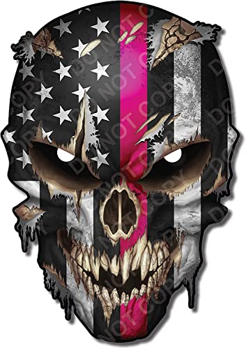 Image of Thin Pink Line Skull with Reflective Eyes Breast Cancer Survivor Window Sticker Vinyl Decal Flag Susan G Koman Cancer Sucks Dirty Skull - Safe for Vehicle Paint