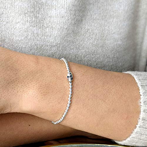 Silverly Skull 925 Sterling Silver Bracelet for Women - Halloween Emo Gothic Jewelry for Women - Punk Stacker Ball Beaded Charm Bracelet - Adjustable Stretch Skeleton Bead Bracelet2