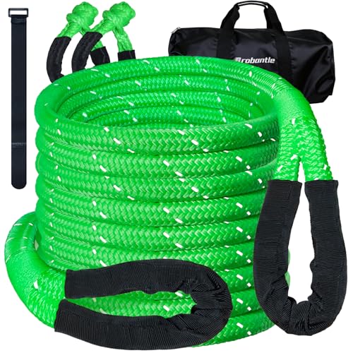 Image of Kinetic Recovery Rope 7 /8 inch x 30ft,48600lbs Breaking Strength Kinetic Tow Rope,Heavy Duty Recovery Rope with 2pcs Soft Recovery Shackles for Off-Road,Trucks,Jeep,SUV, ATV, UTV,Tractor