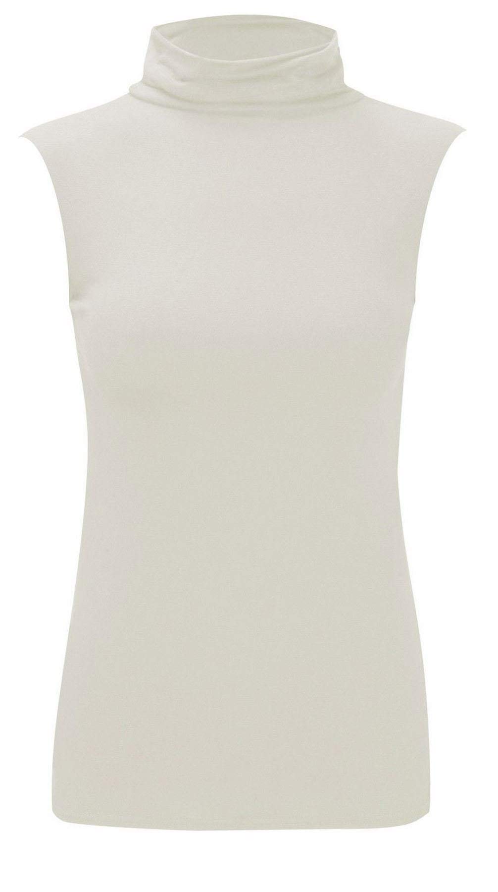 Wearall Women's Cream Polo Neck Plain Stretch Sleevless Vest Turtle Bodycon Top 16-18
