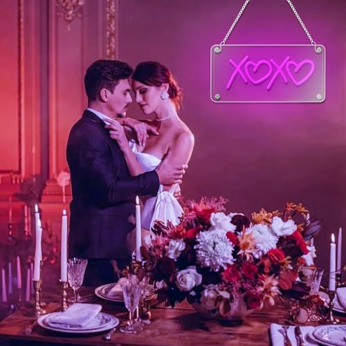 Image of ENUOLI XOXO Neon Sign, USB Powered Neon XOXO Neon Signs Light Dimmable LED Pink XOXO Signs Double-Layer Acrylic Neon for Home Bedroom Bar Club Pub Party Wall /Table Art Decoration Party Night Light Birthday Gift