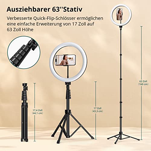 ATUMTEK 12' Selfie-Ringlicht mit 63' Ausziehbarem Stativ, Selfie-Licht mit Handyhalter und Bluetooth-Fernbedienung, Dimmbares LED-Ringlicht für Streaming, TikTok, Zoom, Vlogging, YouTube usw.