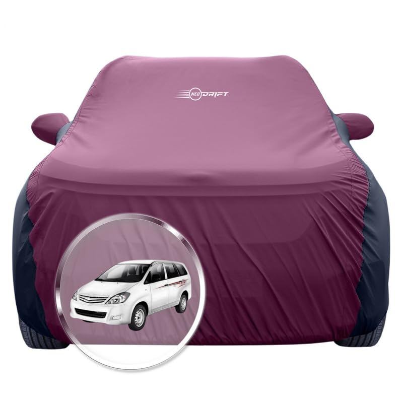 Image of NEODRIFT 'SuperTech' Car Cover for Toyota Innova (100% Water-Resistant, All Weather Protection, Tailored Fit, Multi-Layered & Breathable Fabric) (Colour: Maroon+Black)