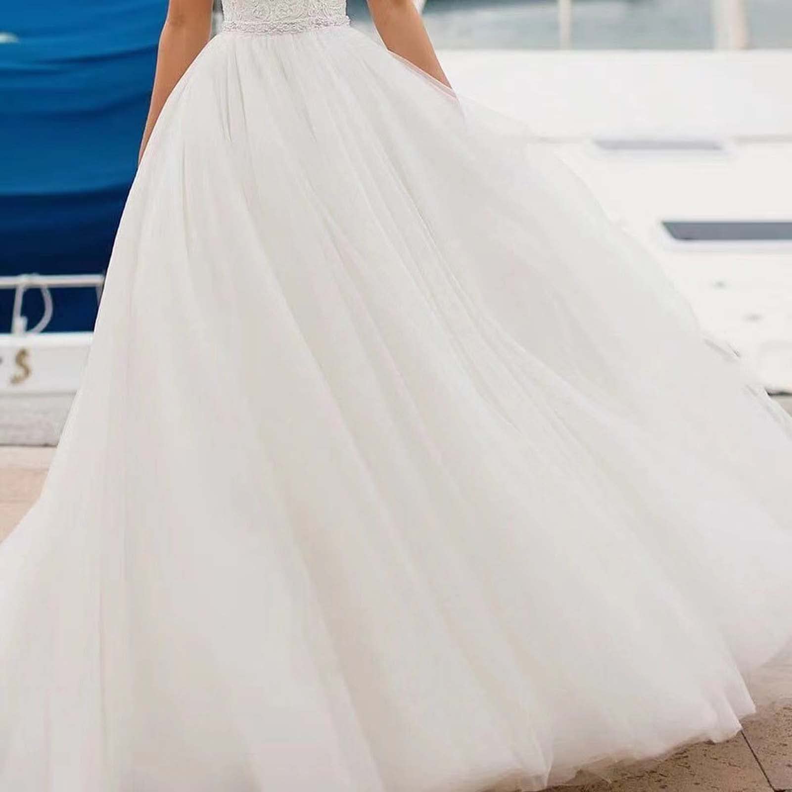 Vestido de Novia sin Tirantes para Mujeres, Vestido de Novia sin Hombros, Vestido Oficial de Baile, Blanco, 16