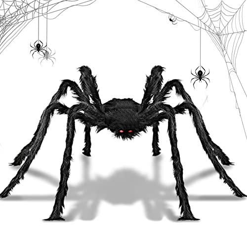 LIVESTN Ragno Gigante Halloween,75cm Peloso Orribile Nero con Occhi Rossi, Decorazioni Spaventoso da Casa Esterno