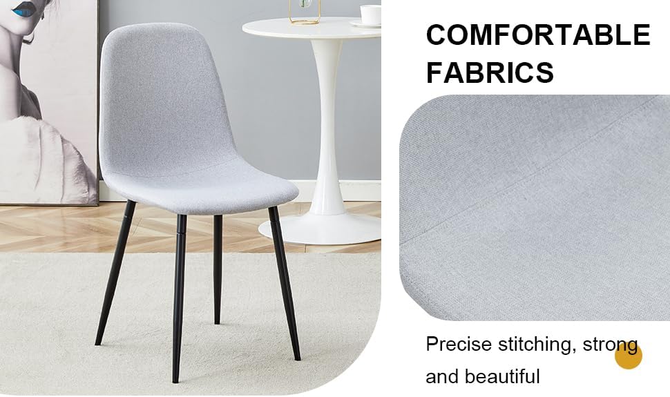 Miniatura 9 de Juego de 6 sillas de comedor con mesa y sillas  Moderno asiento tapizado de lino y algodón con diseño ergonómico para cocina y comedor, gris, 6