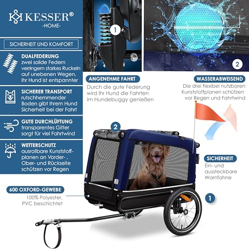 KESSER® Hundeanhänger Boxer 3-in-1 Hundebuggy & Jogger Fahrradanhänger groß ca. 240 Liter Volumen, gefedert, Material: 600D Oxford Canvas, SmartSpace Concept, maximale Belastbarkeit: 40 kg