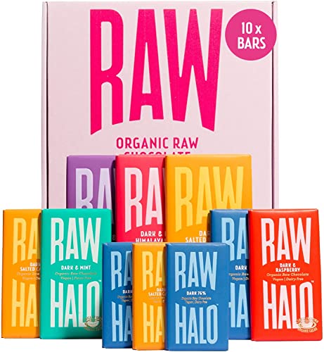 Barra de chocolate vegana – Halo crudo – Colección oscura – 10 barras – Orgánico, lácteos y sin gluten