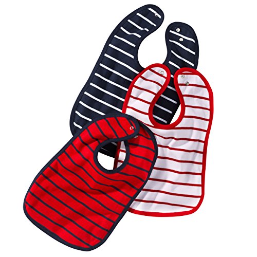 wellyou Baby-Lätzchen mit Druckknopf, größenverstellbarer und strapazierfähiger Klecker-Schutz, im 3er Set, aus 100% Baumwolle, klassisch gestreift blau/weiss/rot, made in Europe Cover