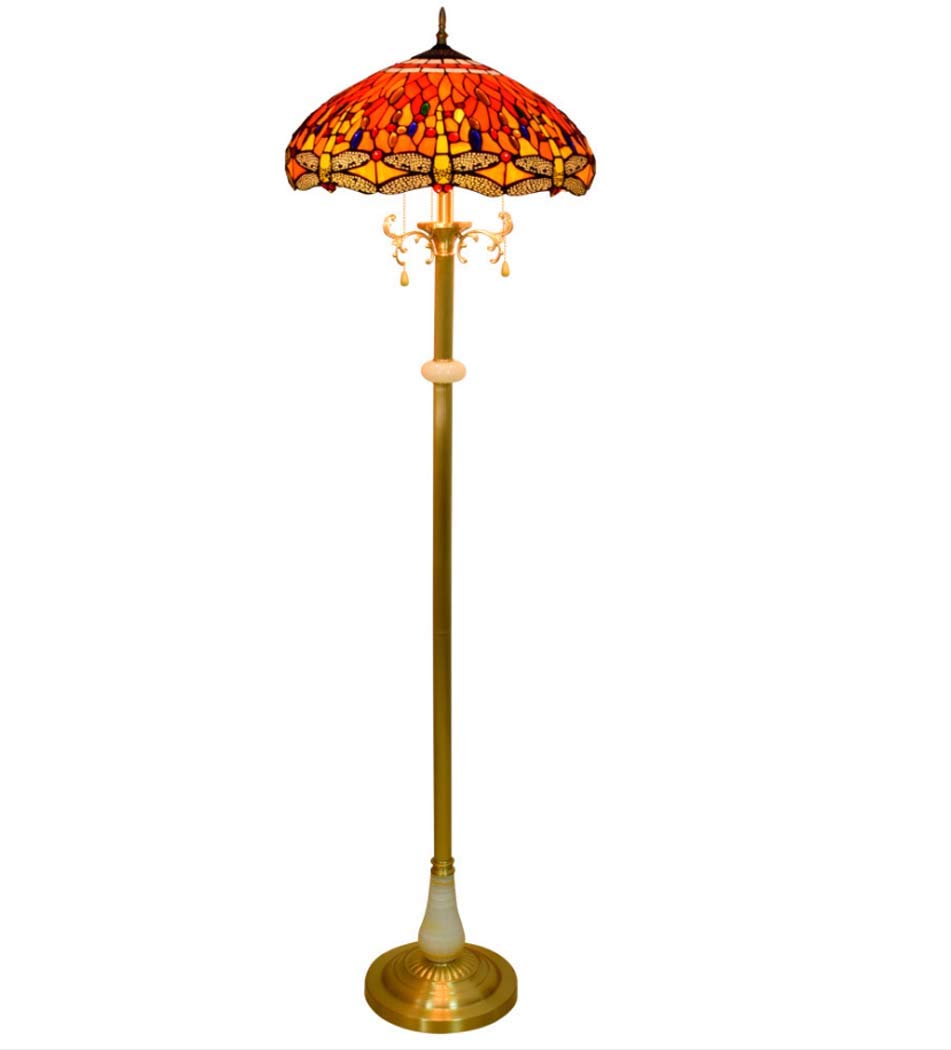 Aioneer 16-Inch Vintage Tiffany Style Dragonfly Floor Lamp - Stained Glass Uplighter For Living Room & Bedroom Decorative Standing Light With Jade Accents E27 40W-18inch