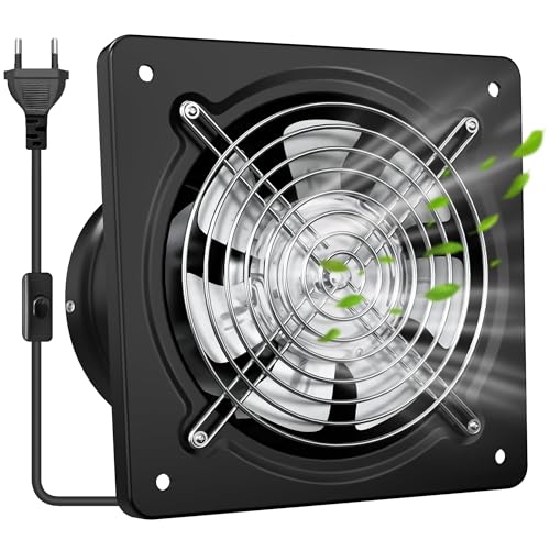 Yrichtra 250mm Extractor Industrial de Alta Potencia 1680m³/h Silencioso con Válvula Antirretorno, Extractor de Aire para Baño, Cocina y Garaje, Negro