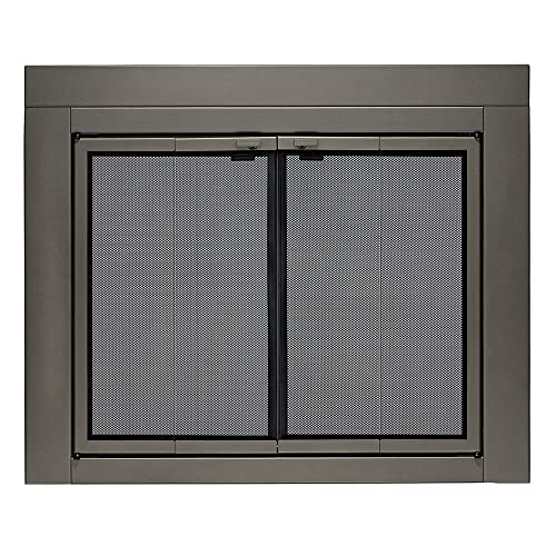 UniFlame - Roman - Bi-fold Style Fireplace Doors with Smoke Tempered Glass (Color: Gunmetal, Size:...