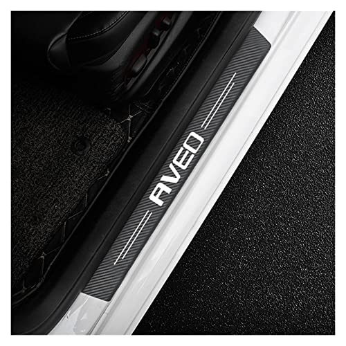 JYMLOV 4 Pcs Protectores para Decoración Estribos para Chev-rolet Aveo 2004-2021, Emblema Logo Fibra Carbono Cuero Umbral Puerta de Coche Accesorios Carrocería,Black