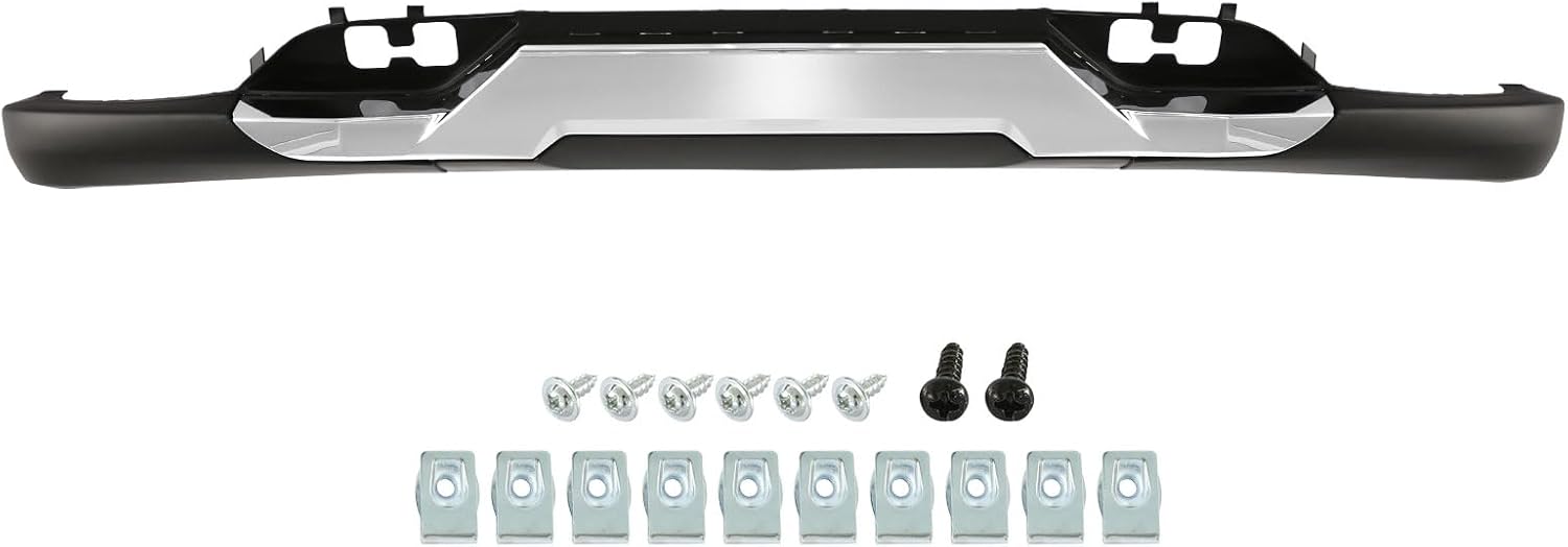 Front Bumper Valance with Chrome Skid Plate Fit For 2016-2019 Chevrolet Silverado 1500 with Z71&Tow Hook Holes&Skid Plate&Mounting Screws