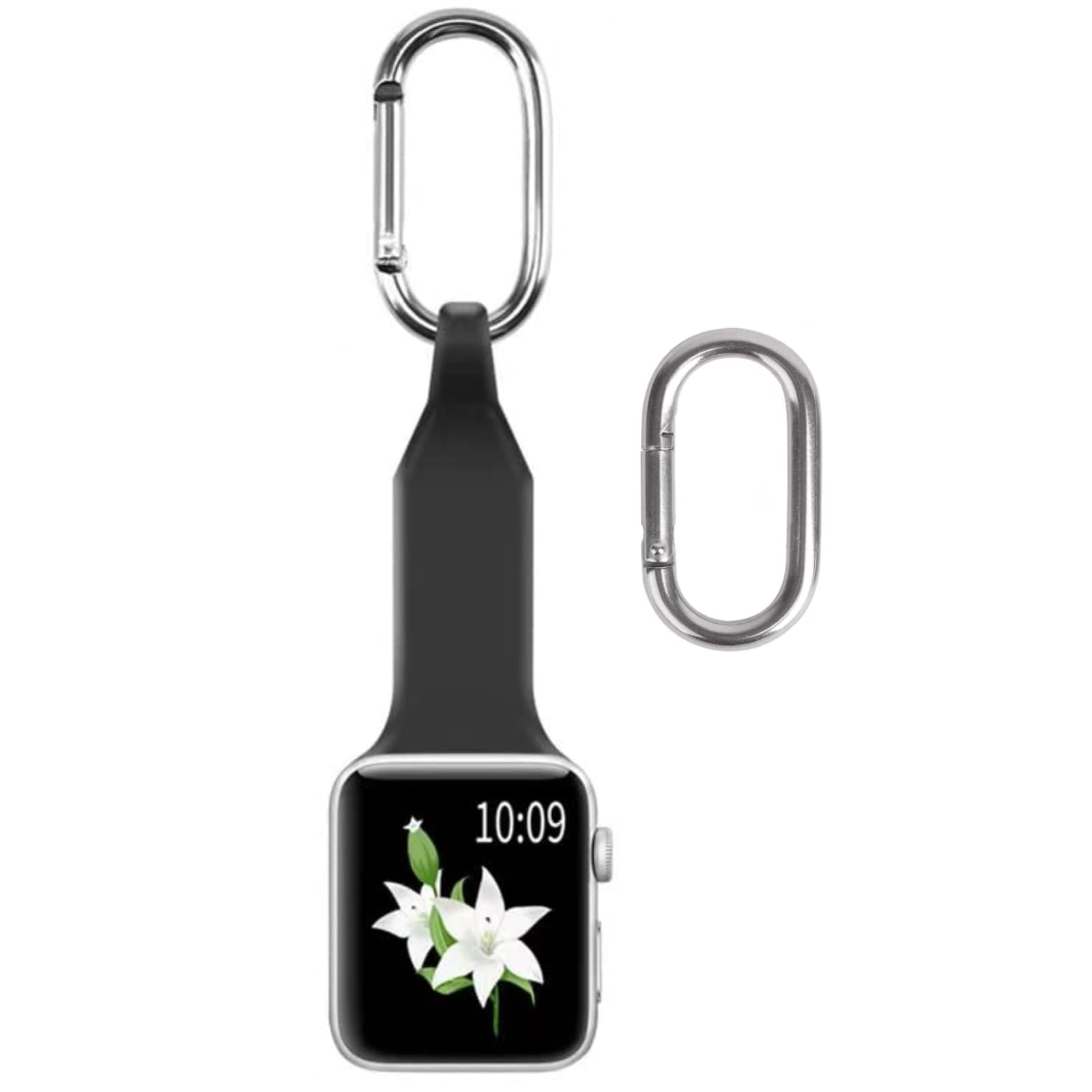 Metal Silicone Watch Band Compatible with Apple Watch Fob Necklace Pendant Keychain Clip Pocket Case 38mm 40mm 41mm 42mm 44mm 45mm for Women Men,Replacement Band for Iwatch Series11-1/SE