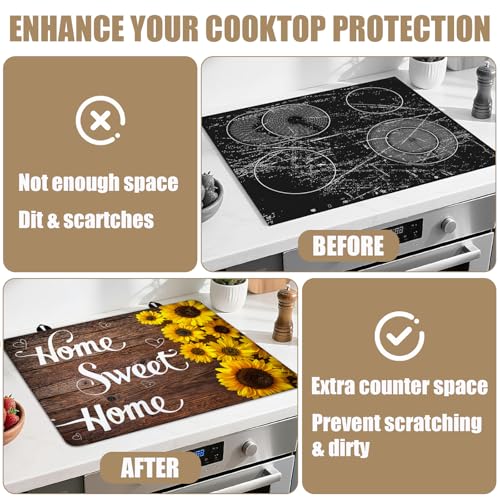 Image of Home Sweet Home Stove Top Covers for Electric Stove, Wooden Grain Electric Gas Stove Pad Heat Resistant Range Cooktop Protector for Home Decor Kitchen 28 inchx20 inch