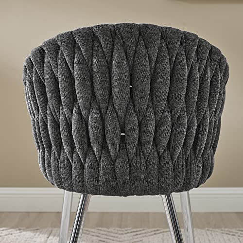 Art Leon Accent Chairs For Living Room Set Of 2, Mid Century Modern Linen Fabric Woven Accent Arm Chair With Silver Stainless Steel Frame, Dim Gray #TOP5