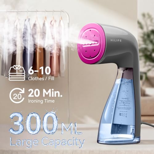 Image of HiLIFE Steamer for Clothes, Portable Handheld Design, 240ml Big Capacity, 700W, Strong Penetrating Steam, Removes Wrinkle, for Home, Office and Travel(ONLY FOR 120V) (Rose Pink)