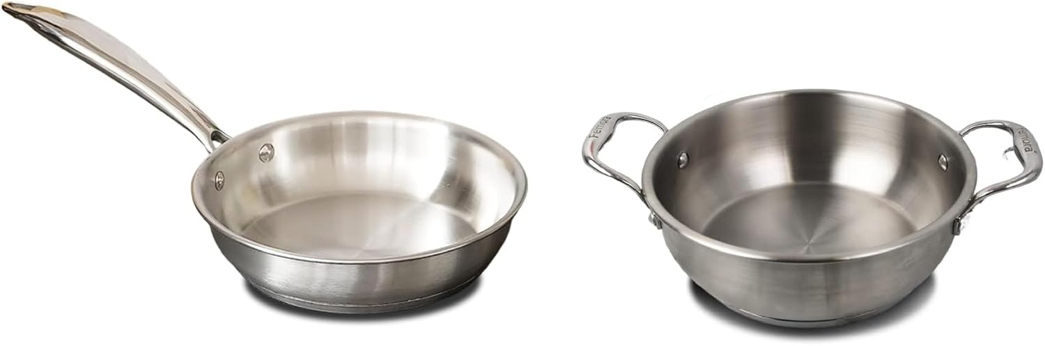 Triply Stainless Steel 2 Pc Cookware Set, 20 cm Frypan, 22 cm Kadhai, Even and Fast Heating, Induction Bottom, Gas Ready, Silver