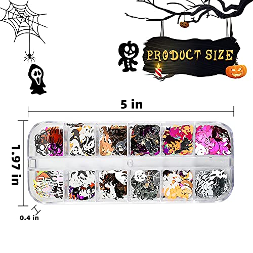 Changar Halloween Nail Art Glitters Halloween Nail Sequins Holographic Spider Pumpkin Skeleton Bat Ghost Wizard Nail Glitter Sequin Confetti Glitter For Halloween Nail Face Body Decor #TOP6