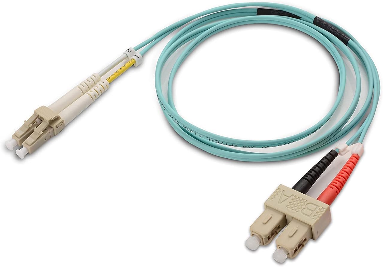 Micro Connectors, Inc. 10 Gigabit Aqua Fiber Optic Cable, LC/SC, Multimode, Duplex, 50/125, 5-Meter (FBR-1012-5M)