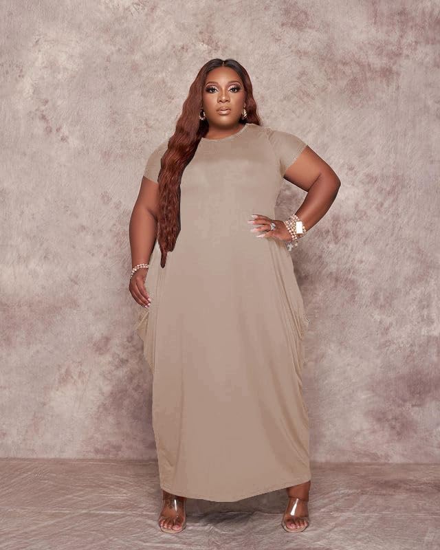 Image of YeGine Oversize Tshirt Dress Plus Size Short Sleeve Maxi Dress with Pockets