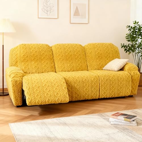 Image of JOKIVTOU Recliner Sofa Covers 8-Pieces Reclining Couch Slipcovers 3 Seater Stretch Recliner Furniture Protector with Elastic Bottom& Pocket, Soft Fitted Washable Stay in Place