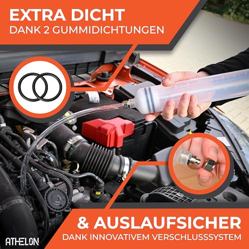 ATHELON® Ölabsaugpumpe [Spritze 500ml] - Universelle Absaugpumpe für Getriebeöl, Frostschutzmittel, Wasser oder Ölwechsel bei Auto & Co. - Ölspritze inkl. Schlauch & Verlängerungen