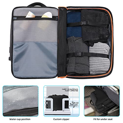 Image of TANGCORLE 50L Carry on Travel Backpack, Expandable Airline Approved Backpacks with 3 Packing Cubes Fit 17.3 inch Laptop Suitcase backpack for Men Women(Black)