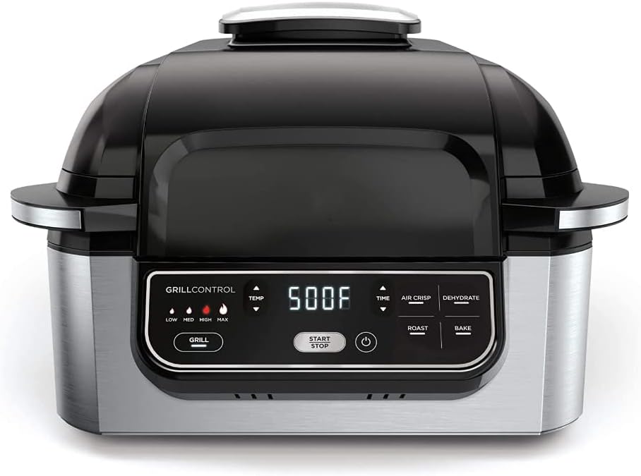 AG301 Foodi 5-in-1 Indoor Grill with Air Fry, Roast, Bake & Dehydrate, Black/Silver