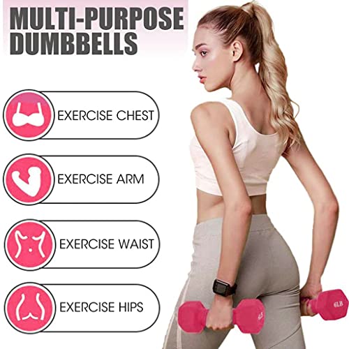 Jungaha 6Lb Dumbbells Set Of 2 Neoprene Coated Dumbbell Set Weight Set, Hex Shaped Heads Weights Dumbbells Set, Strength Training Equipment, 6 Lbs Pink #TOP5